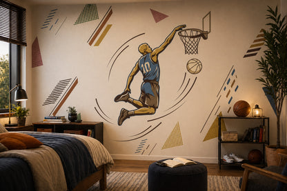 Basketbolcu Figürlü Poster Duvar Kağıdı Geometrik Desenli Genç Odası