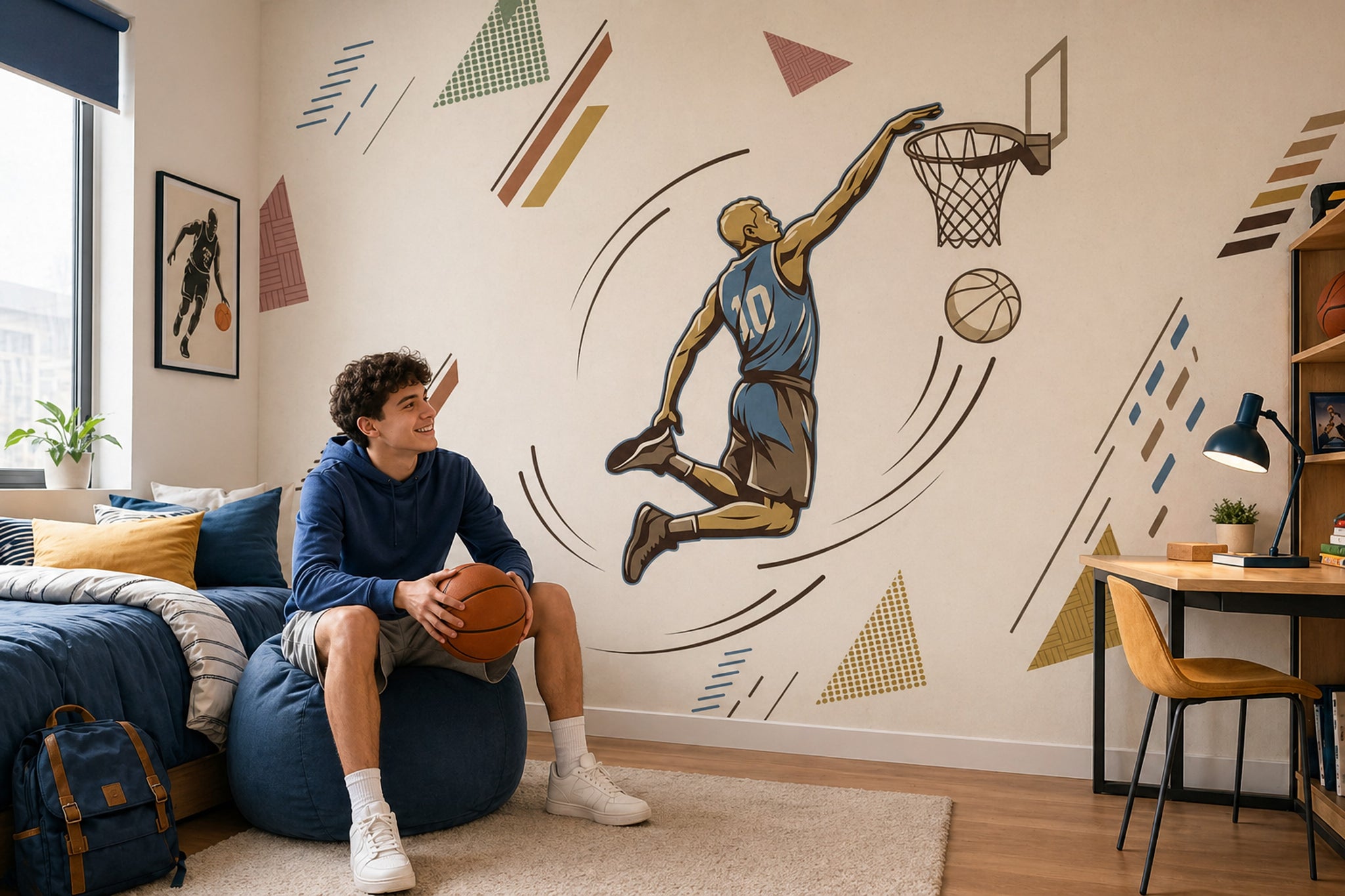 Basketbolcu Figürlü Poster Duvar Kağıdı Geometrik Desenli Genç Odası