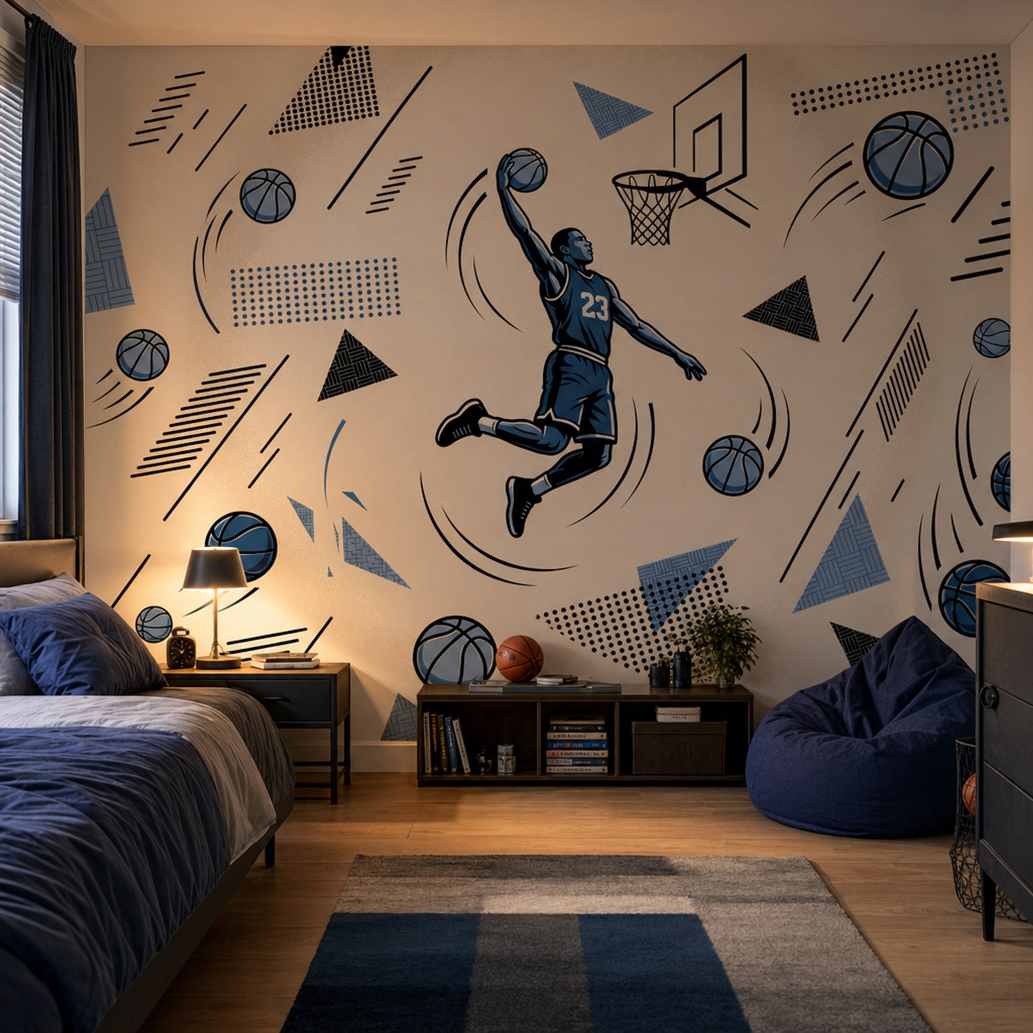 Basketbolcu Figürlü Poster Duvar Kağıdı Mavi Genç Odası