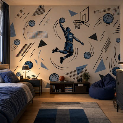 Basketbolcu Figürlü Poster Duvar Kağıdı Mavi Genç Odası