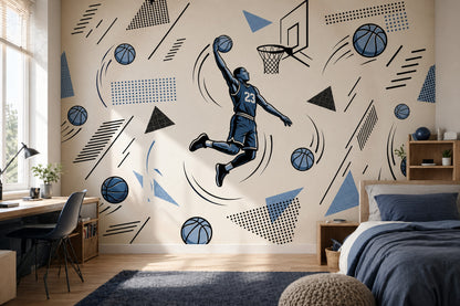 Basketbolcu Figürlü Poster Duvar Kağıdı Mavi Genç Odası