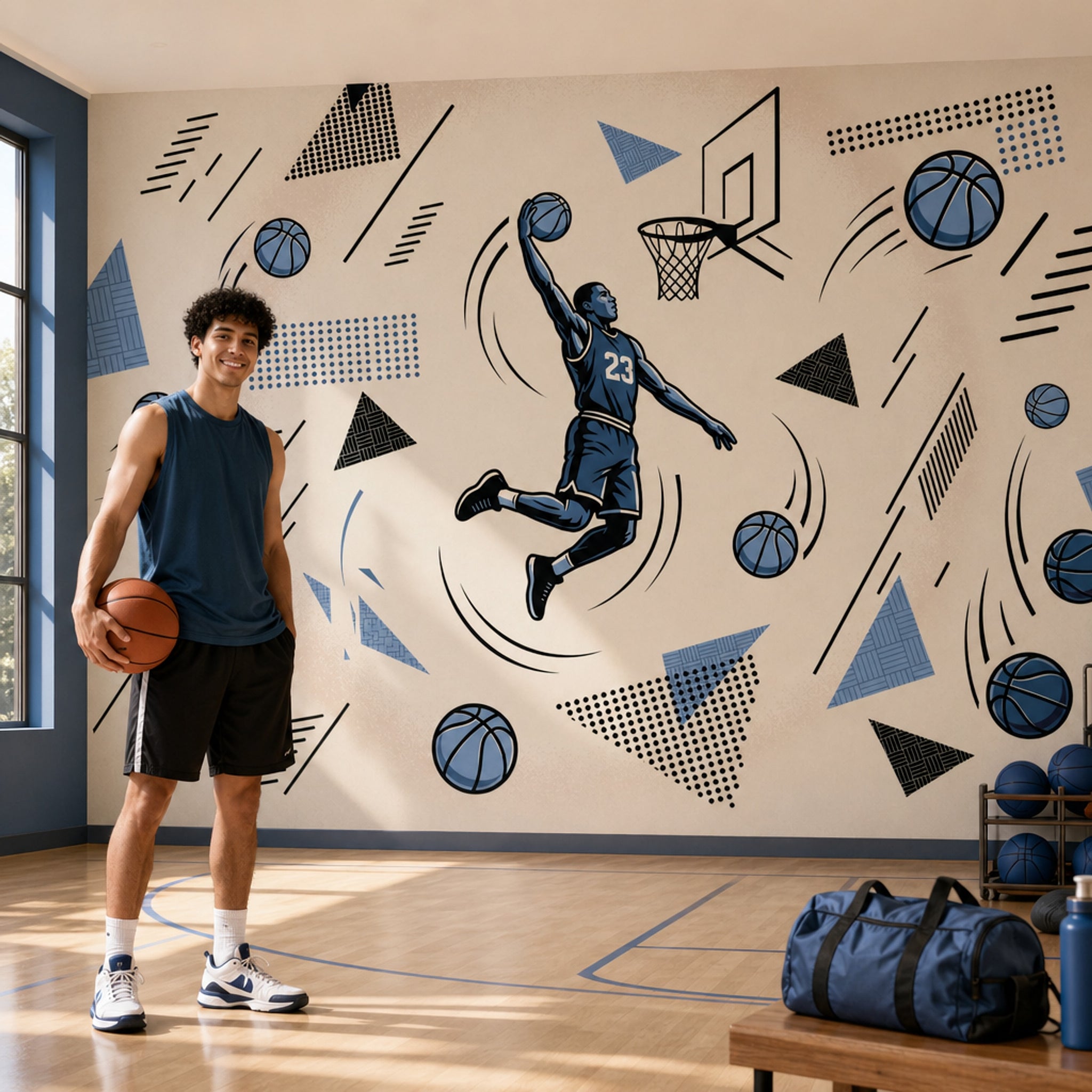 Basketbolcu Figürlü Poster Duvar Kağıdı Mavi Genç Odası
