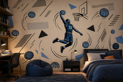 Basketbolcu Figürlü Poster Duvar Kağıdı Mavi Genç Odası