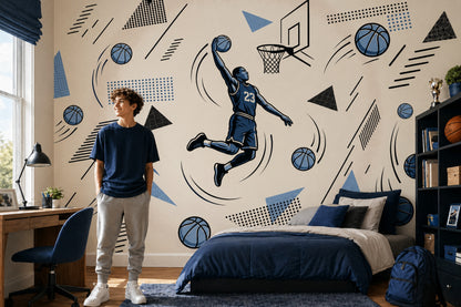 Basketbolcu Figürlü Poster Duvar Kağıdı Mavi Genç Odası