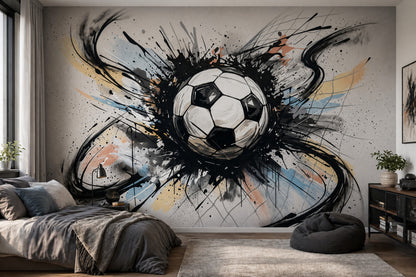 Sulu Boya Futbol Topu Poster Duvar Kağıdı Gri Genç Odası