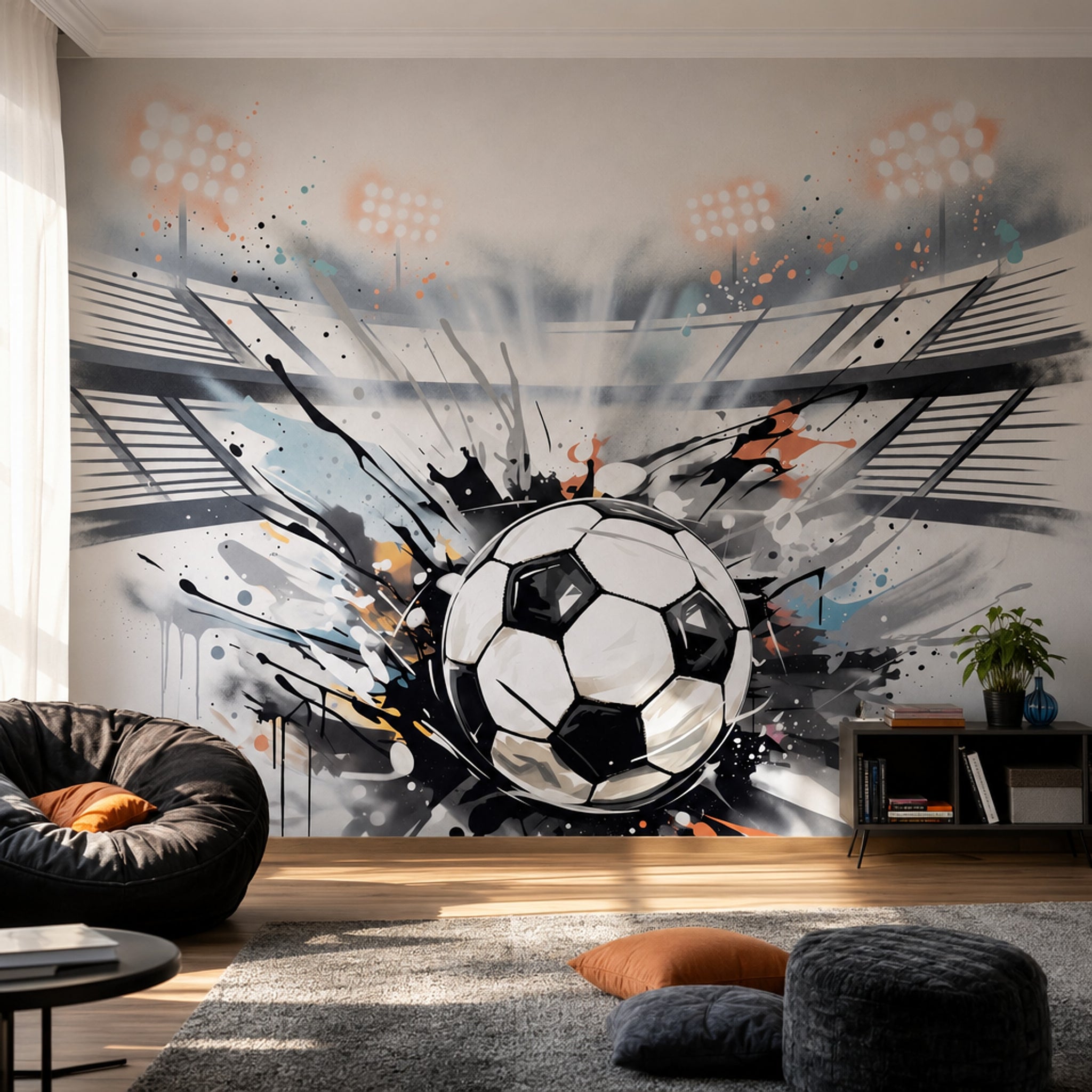 Graffiti Futbol Topu Poster Duvar Kağıdı Siyah Beyaz Genç Odası