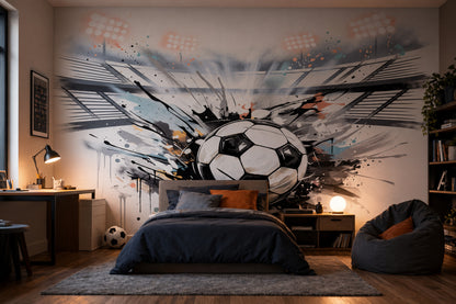 Graffiti Futbol Topu Poster Duvar Kağıdı Siyah Beyaz Genç Odası