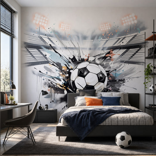 Graffiti Futbol Topu Poster Duvar Kağıdı Siyah Beyaz Genç Odası