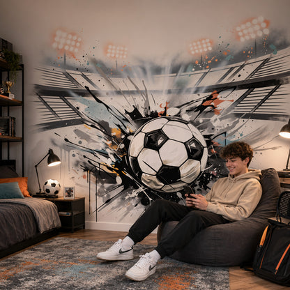 Graffiti Futbol Topu Poster Duvar Kağıdı Siyah Beyaz Genç Odası