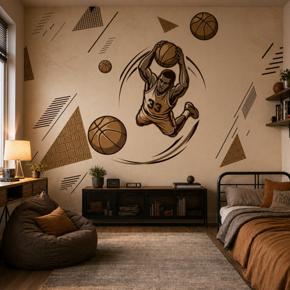 Basketbolcu Figürlü Poster Duvar Kağıdı Kahverengi Genç Odası