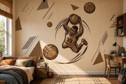 Basketbolcu Figürlü Poster Duvar Kağıdı Kahverengi Genç Odası