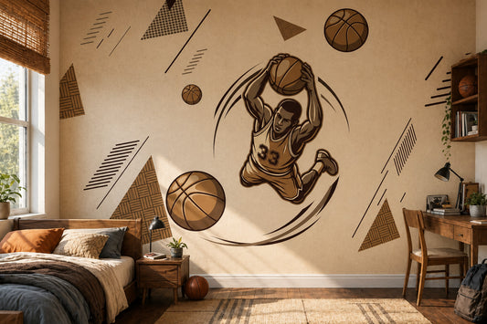 Basketbolcu Figürlü Poster Duvar Kağıdı Kahverengi Genç Odası