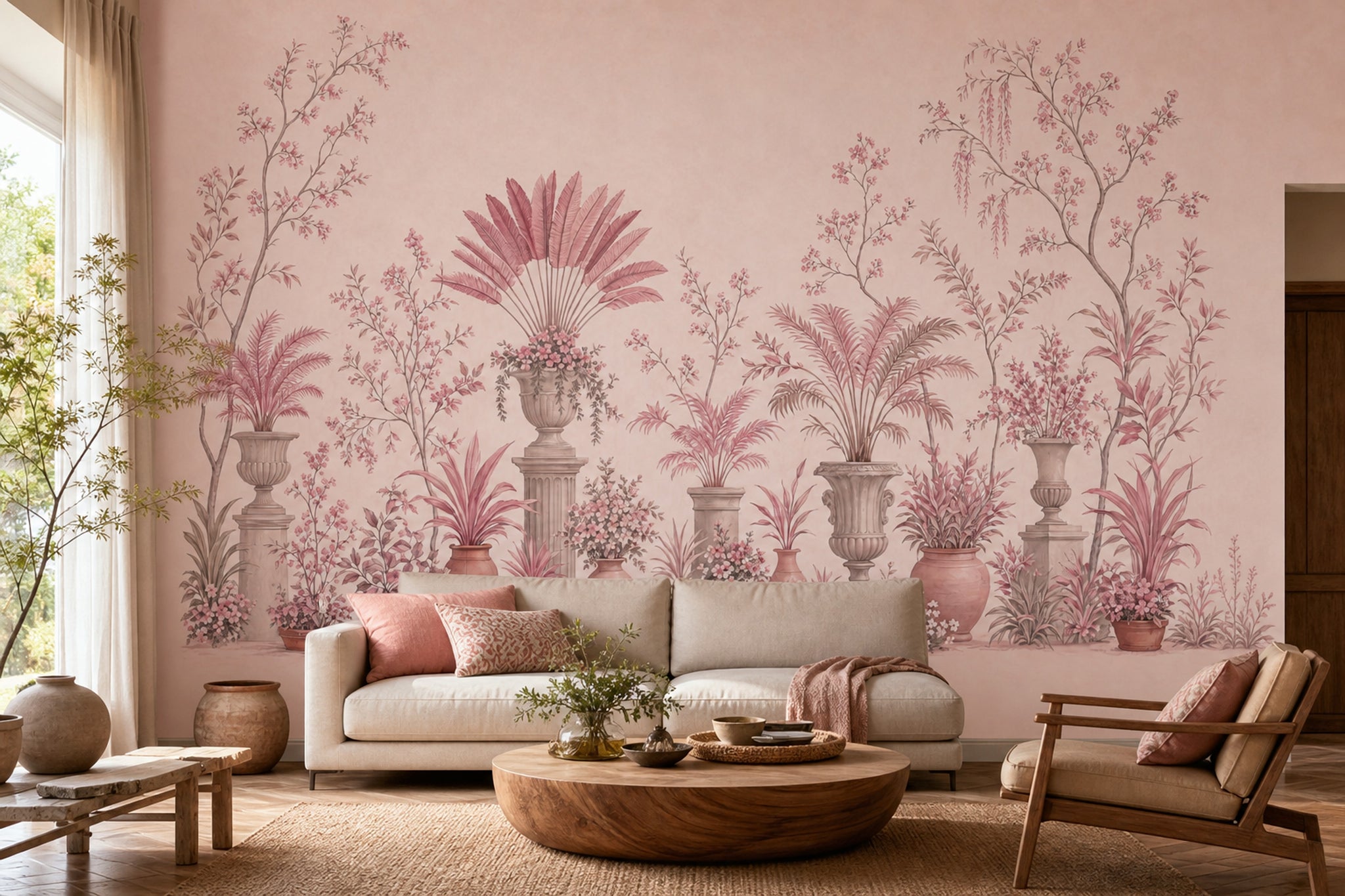 Pudra Pembe Saksılı Botanik Poster Duvar Kağıdı Salon