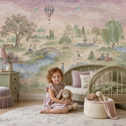 Pastel Park Manzaralı Poster Duvar Kağıdı Çocuk Odası