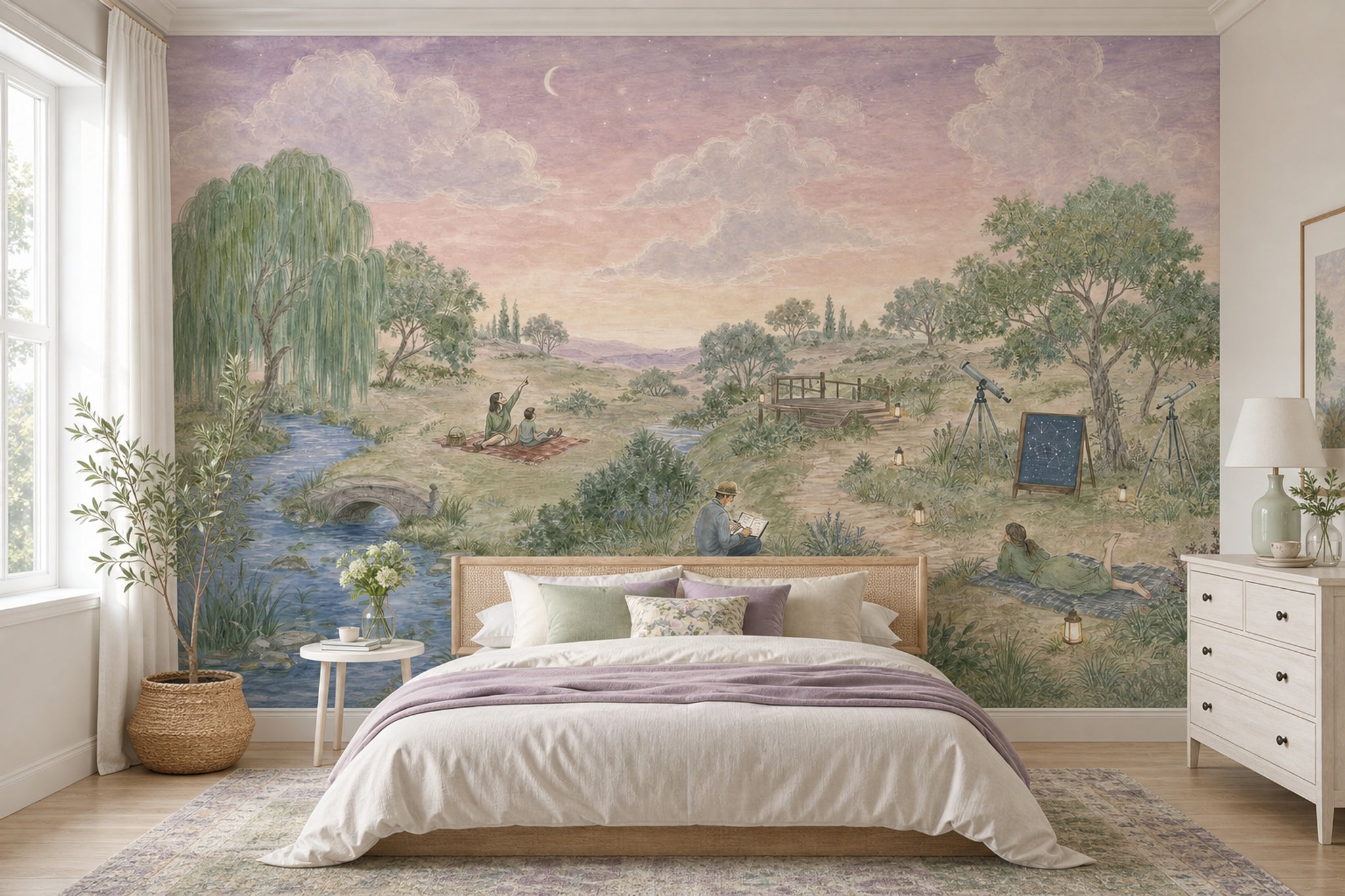 Ay Işığı Manzaralı Poster Duvar Kağıdı Pastel Gökyüzü Yatak Odası