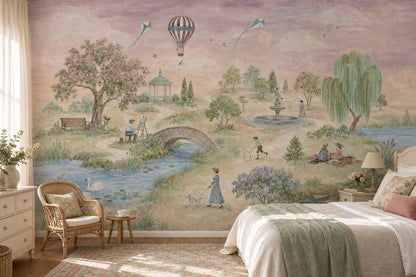 Pastel Park Manzaralı Poster Duvar Kağıdı Çocuk Odası