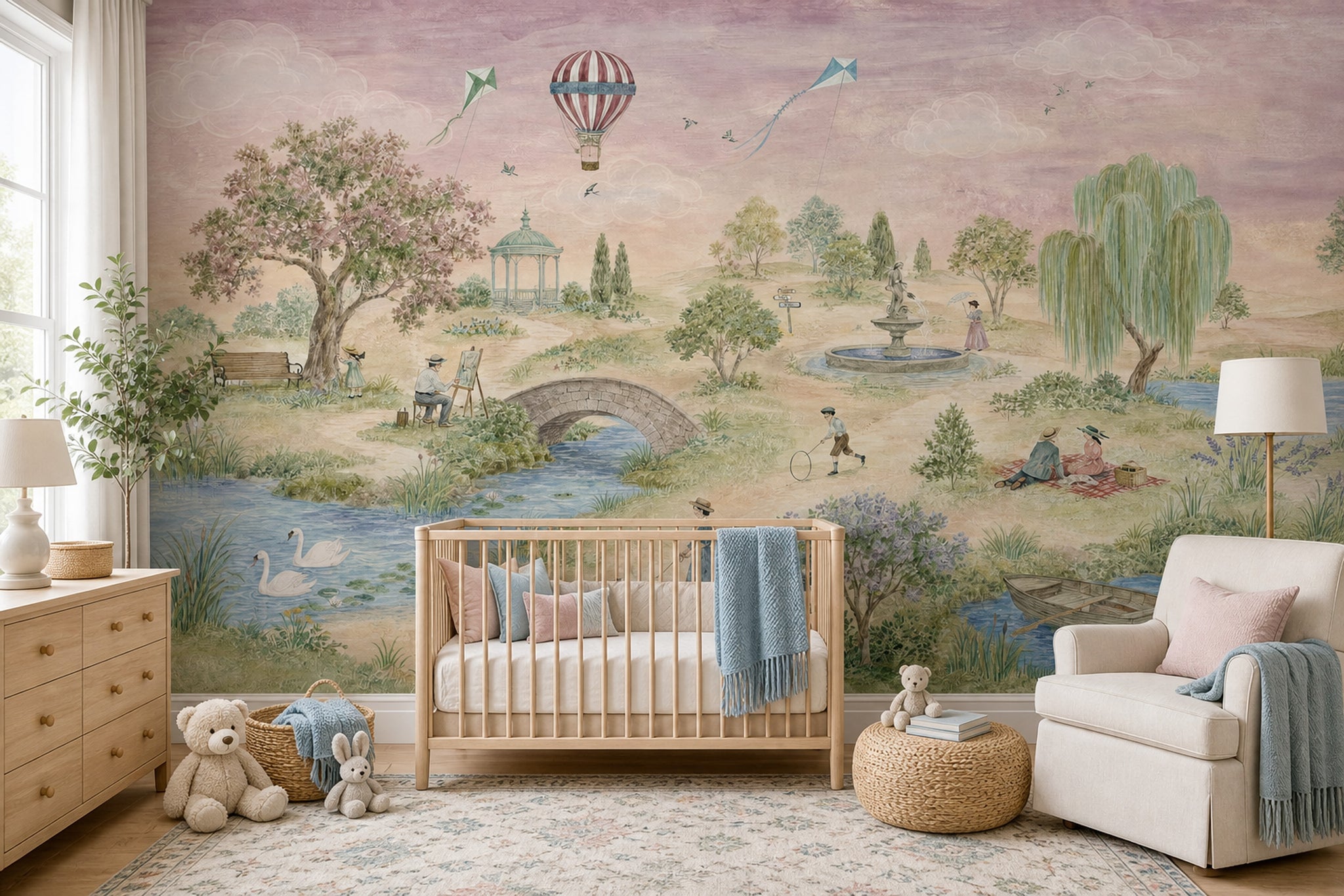 Pastel Park Manzaralı Poster Duvar Kağıdı Çocuk Odası