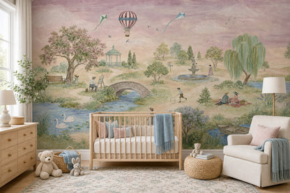 Pastel Park Manzaralı Poster Duvar Kağıdı Çocuk Odası