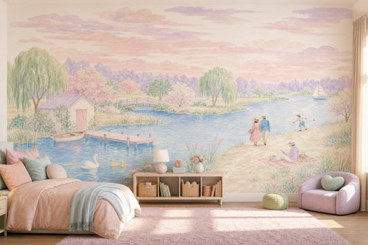 Pastel Göl Manzaralı Poster Duvar Kağıdı Çocuk Odası
