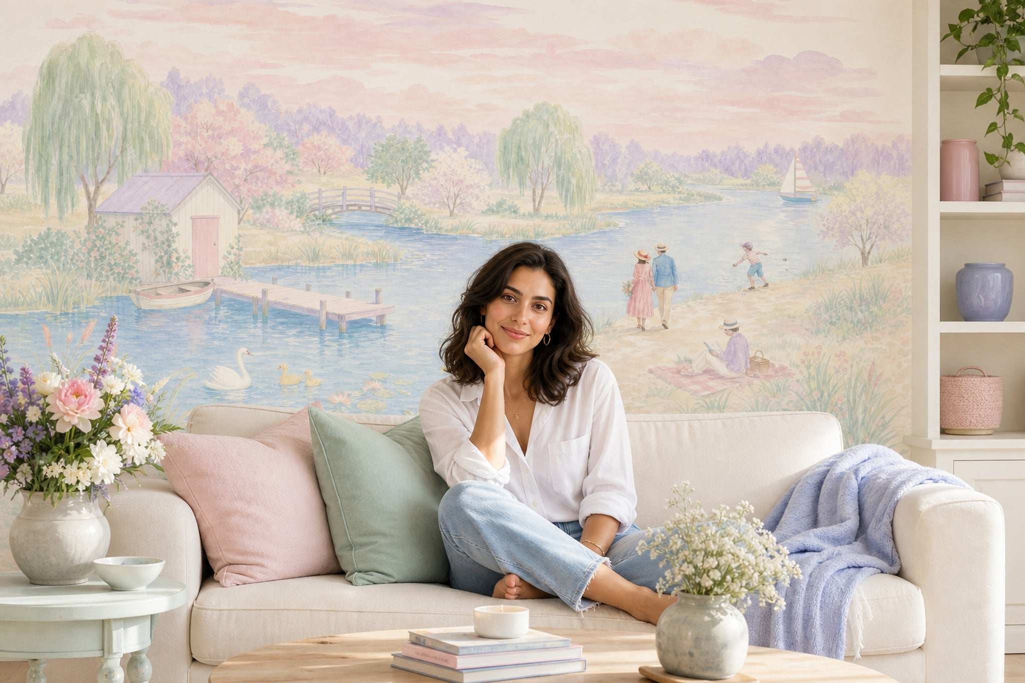 Pastel Göl Manzaralı Poster Duvar Kağıdı Çocuk Odası