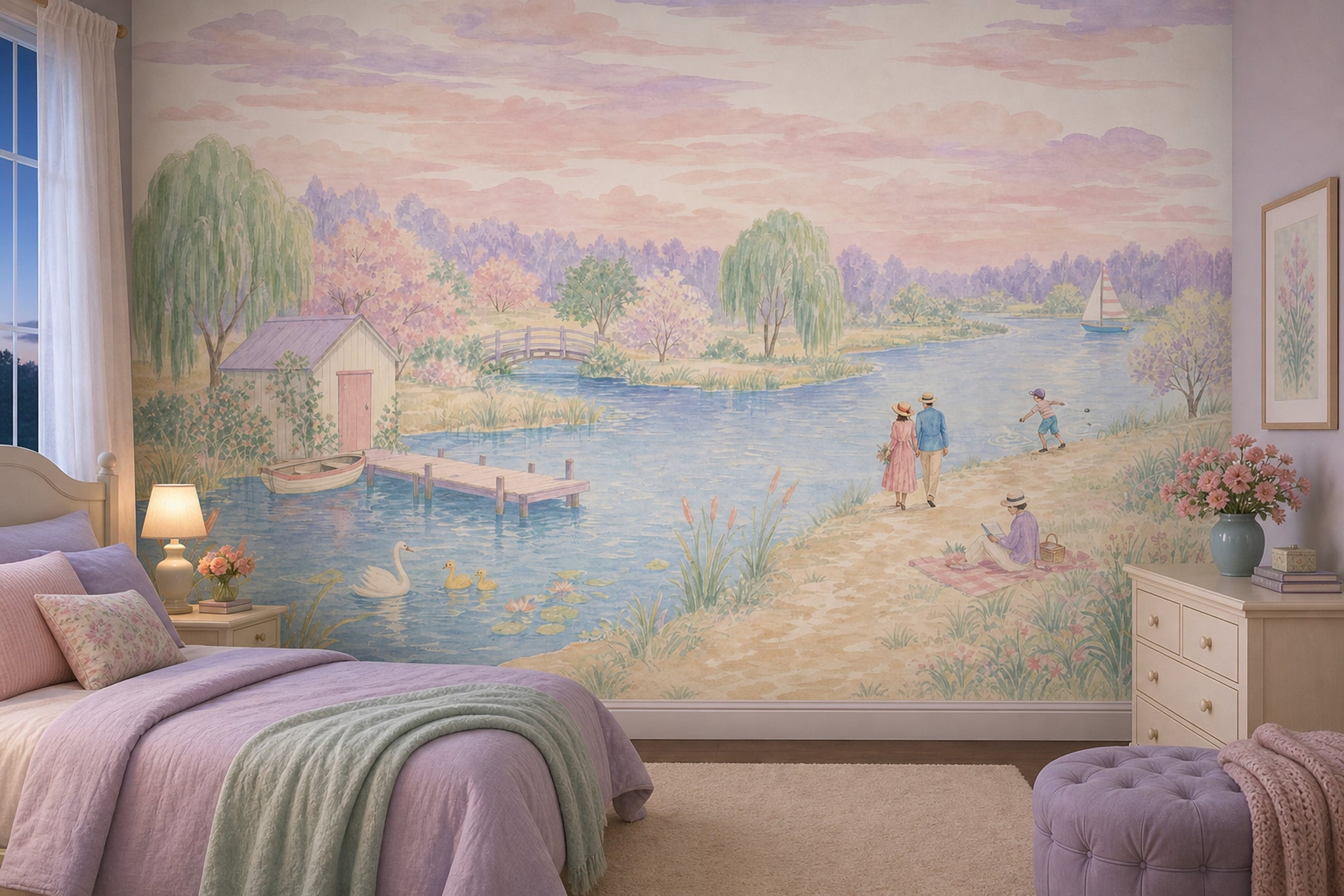 Pastel Göl Manzaralı Poster Duvar Kağıdı Çocuk Odası