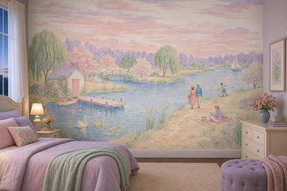 Pastel Göl Manzaralı Poster Duvar Kağıdı Çocuk Odası