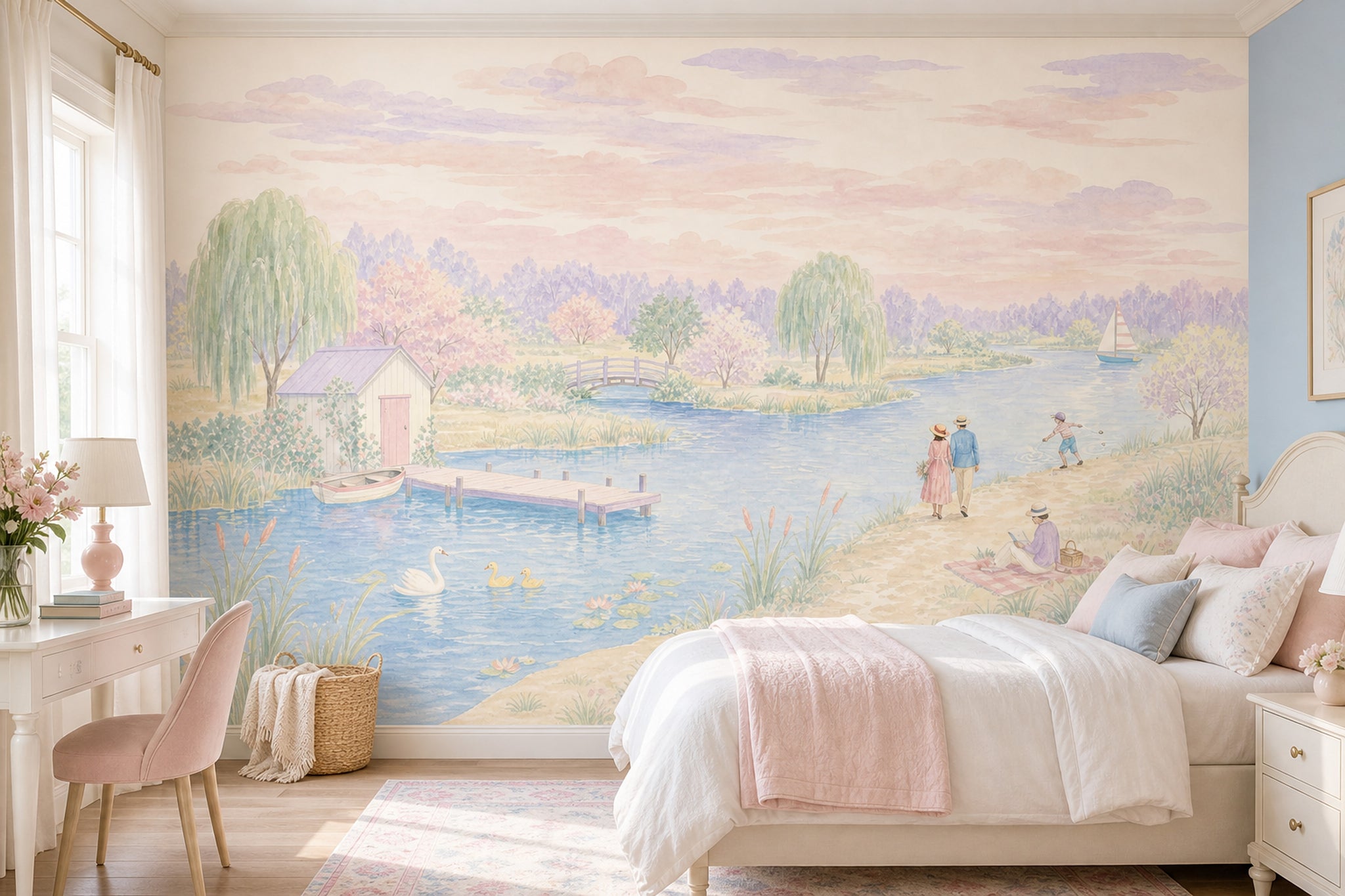 Pastel Göl Manzaralı Poster Duvar Kağıdı Çocuk Odası