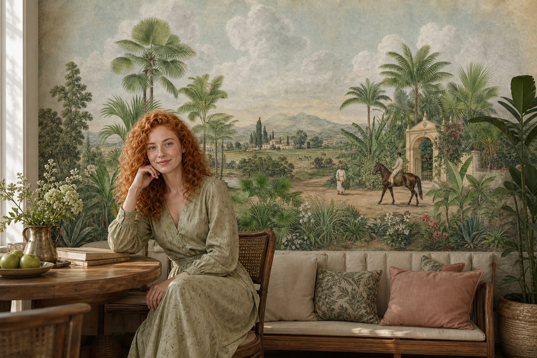 Tropikal Palmiye Manzaralı Poster Duvar Kağıdı Yeşil Vintage