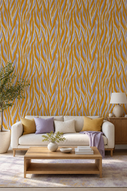 Zebra Desenli Duvar Kağıdı Hardal Sarı Modern Salon