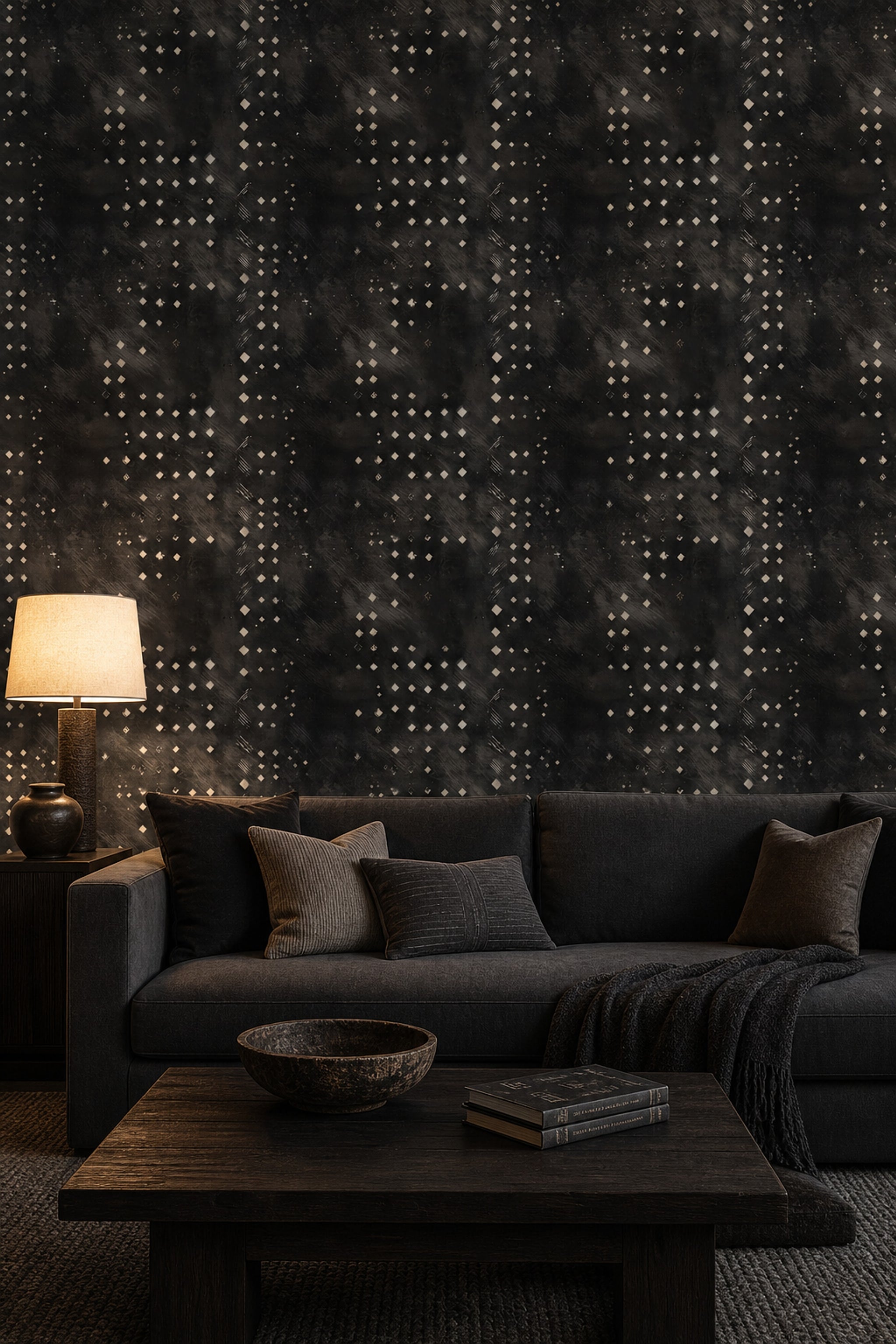 Geometrik Desenli Duvar Kağıdı Siyah Gri Salon Duvar Dekoru