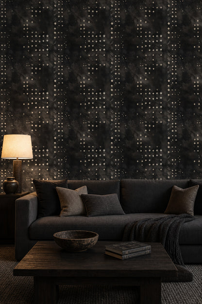 Geometrik Desenli Duvar Kağıdı Siyah Gri Salon Duvar Dekoru
