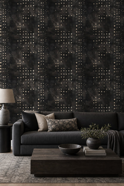 Geometrik Desenli Duvar Kağıdı Siyah Gri Salon Duvar Dekoru
