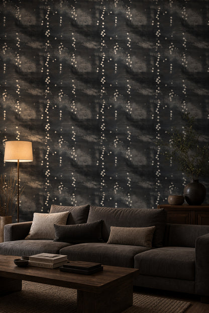 Soyut Noktalı Duvar Kağıdı Antrasit Gri Modern Salon