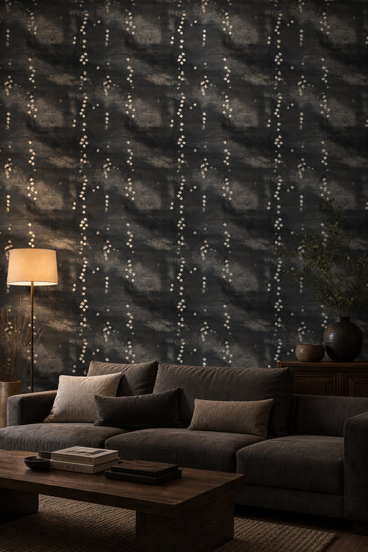 Soyut Noktalı Duvar Kağıdı Antrasit Gri Modern Salon