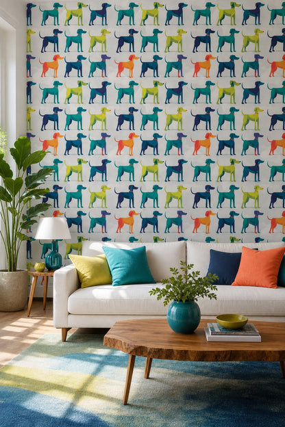 Renkli Köpek Desenli Duvar Kağıdı Modern Salon Dekoru