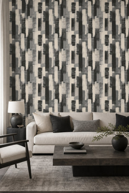Soyut Geometrik Duvar Kağıdı Gri Siyah Salon Deseni
