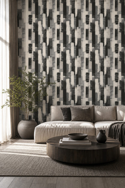 Soyut Geometrik Duvar Kağıdı Gri Siyah Salon Deseni