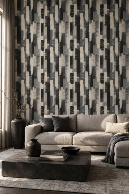 Soyut Geometrik Duvar Kağıdı Gri Siyah Salon Deseni