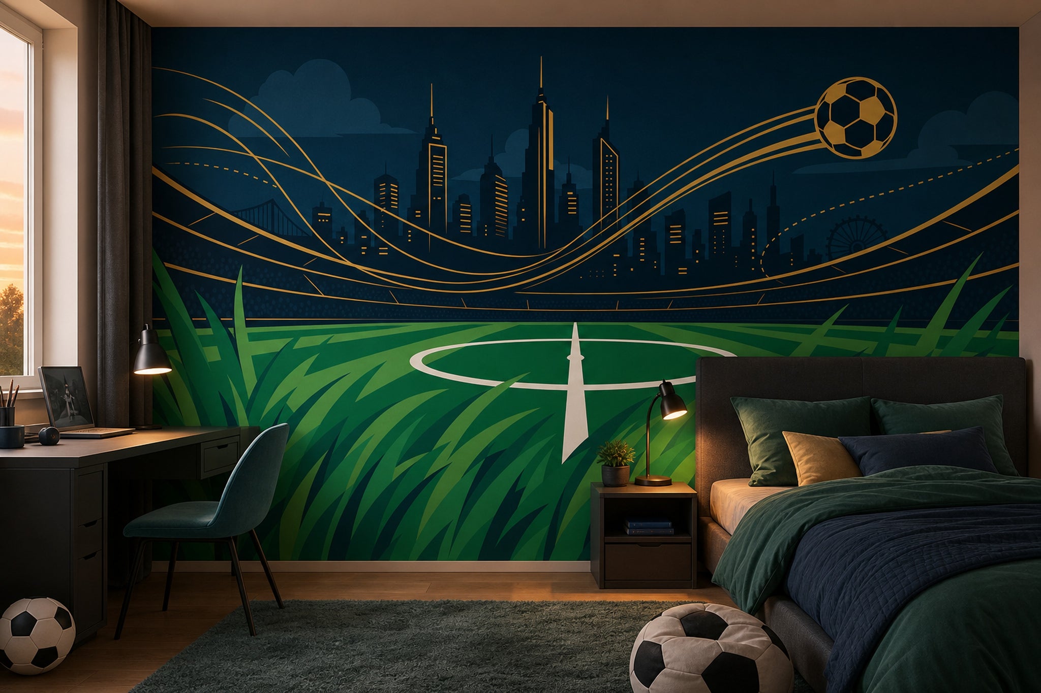 Futbol Stadyumu Poster Duvar Kağıdı Gece Şehir Silüeti