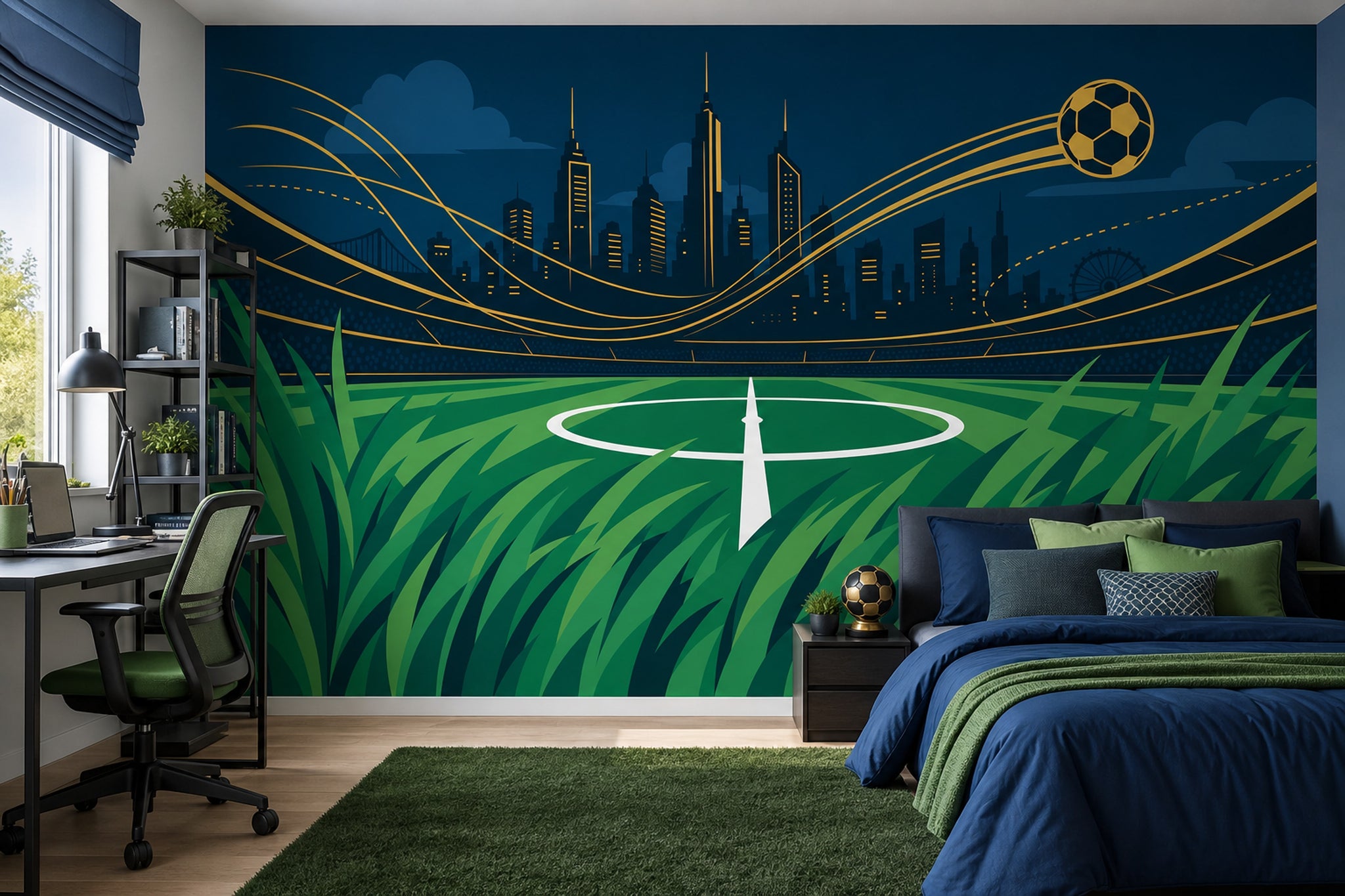 Futbol Stadyumu Poster Duvar Kağıdı Gece Şehir Silüeti