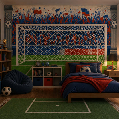Futbol Stadı Tribünlü Poster Duvar Kağıdı Mavi Kırmızı Genç Odası