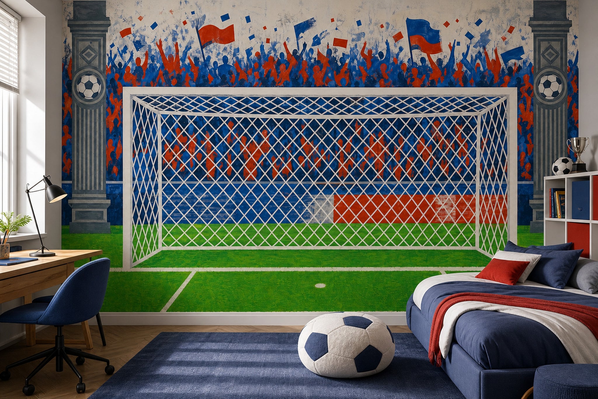 Futbol Stadı Tribünlü Poster Duvar Kağıdı Mavi Kırmızı Genç Odası