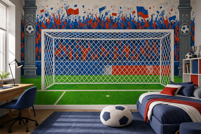 Futbol Stadı Tribünlü Poster Duvar Kağıdı Mavi Kırmızı Genç Odası