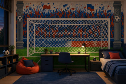 Futbol Stadı Tribünlü Poster Duvar Kağıdı Mavi Kırmızı Genç Odası