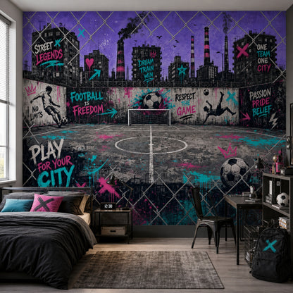 Grafiti Futbol Sahası Poster Duvar Kağıdı Mor Genç Odası