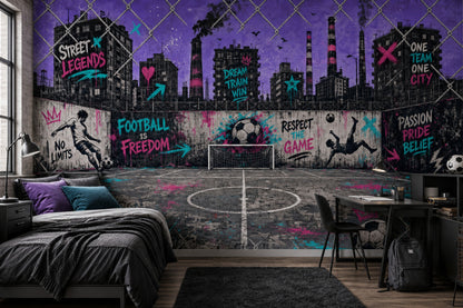 Grafiti Futbol Sahası Poster Duvar Kağıdı Mor Genç Odası