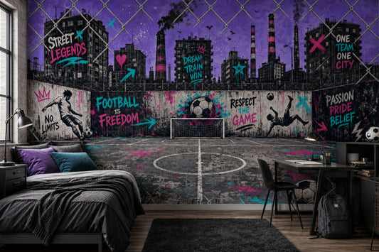 Grafiti Futbol Sahası Poster Duvar Kağıdı Mor Genç Odası