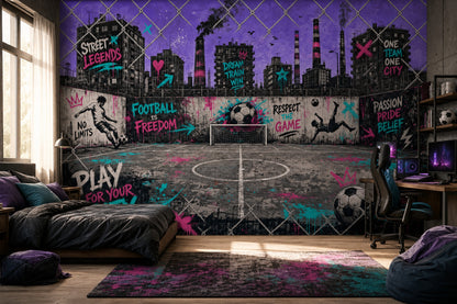 Grafiti Futbol Sahası Poster Duvar Kağıdı Mor Genç Odası