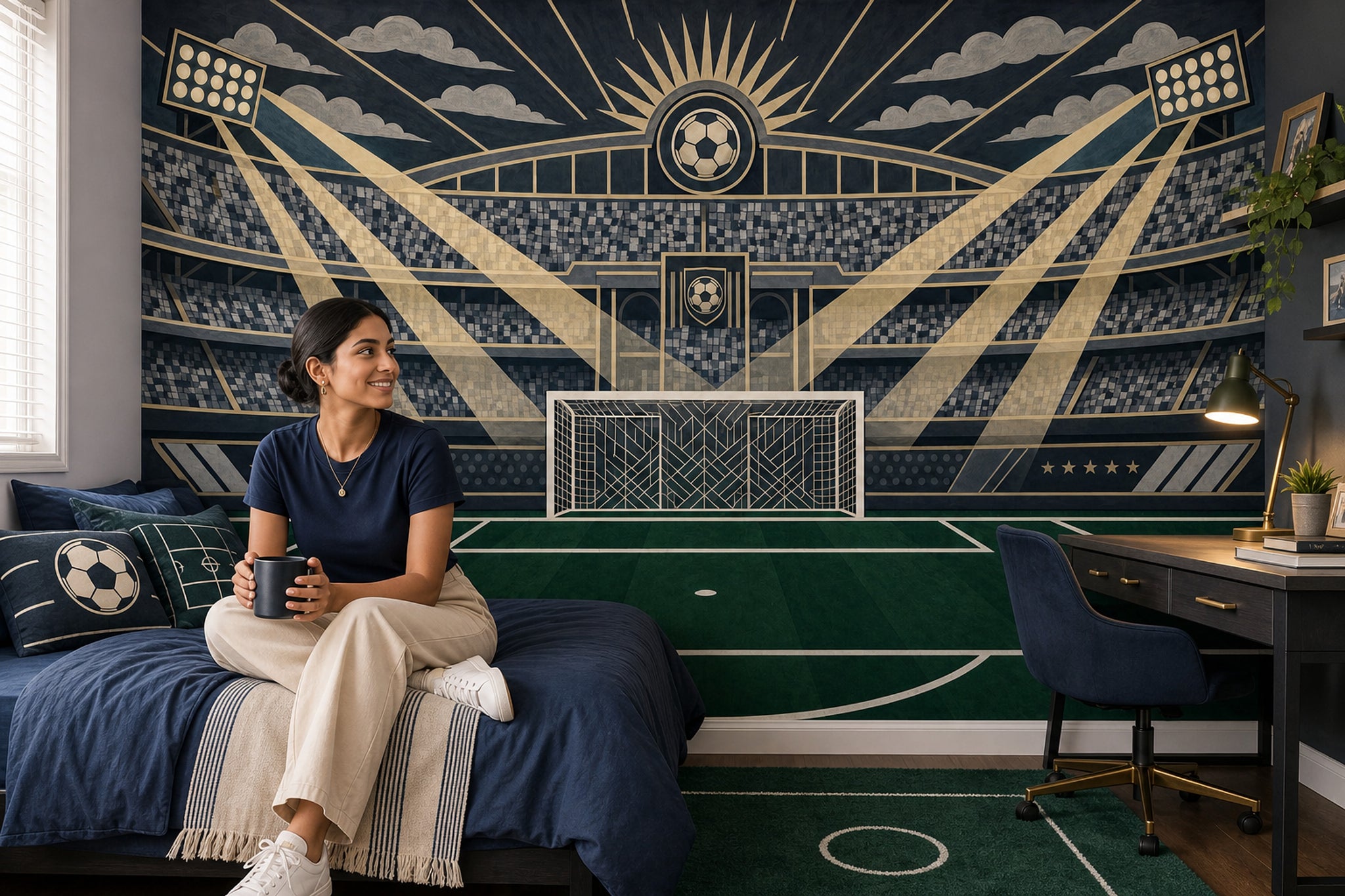 Futbol Stadyumu Poster Duvar Kağıdı Lacivert Spor Odası