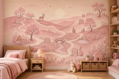 Pembe Masal Ormanı Poster Duvar Kağıdı Çocuk Odası